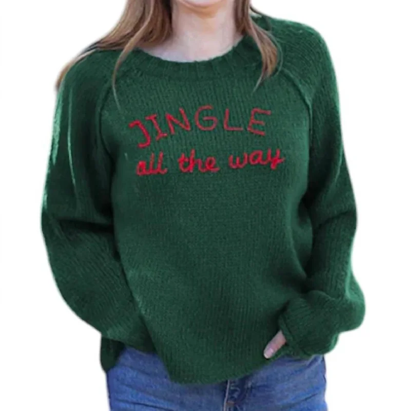 Jingle Raglan Sweater In Kale Green Ribbed Striped Patterned