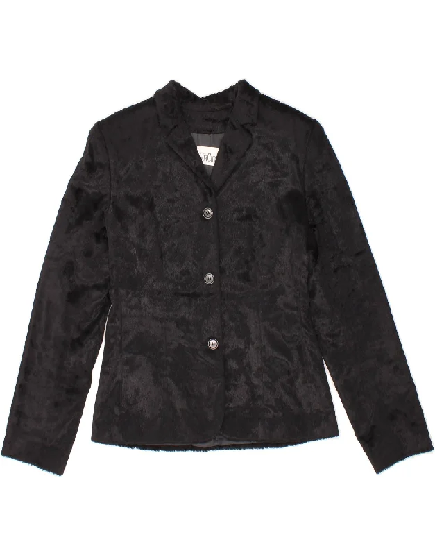 VINTAGE Womens 3 Button Blazer Jacket UK 10 Small Black Cotton Elasticated Jacket Padded Jacket Insulated Jacket