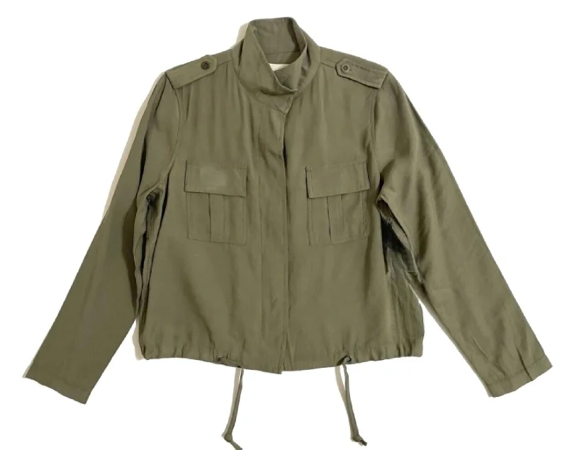 Women's Crop Military Style Casual Jacket In Green Anorak Shell Jacket Lightweight Jacket