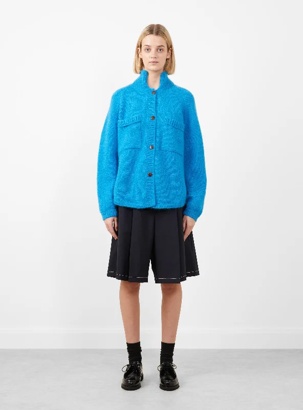 Mohair & Baby Alpaca Polo Jacket Ceruleo Welt Pockets Slit Pockets Flap Pockets