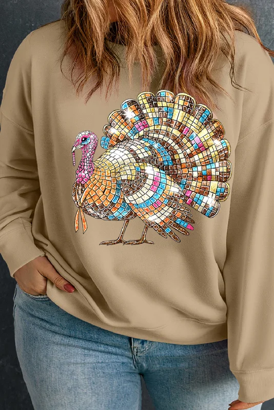 Apricot Coquette Turkey Graphic Thanksgiving Holiday Plus Size Sweatshirt Hoodie with Emblem Brand Identity