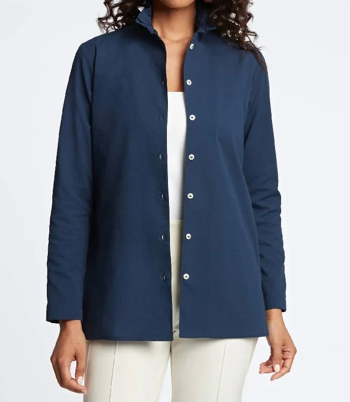 Carolina Seersucker Shirt Jacket In Navy Lace Jacket Ribbed Jacket Sequined Jacket