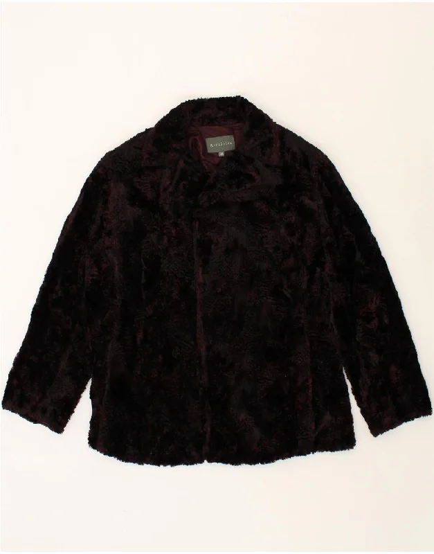 A-RTICLES Womens Abstract Pattern Faux Fur Jacket EU 38 Medium Burgundy Knit Jacket Woven Jacket Fleece Jacket