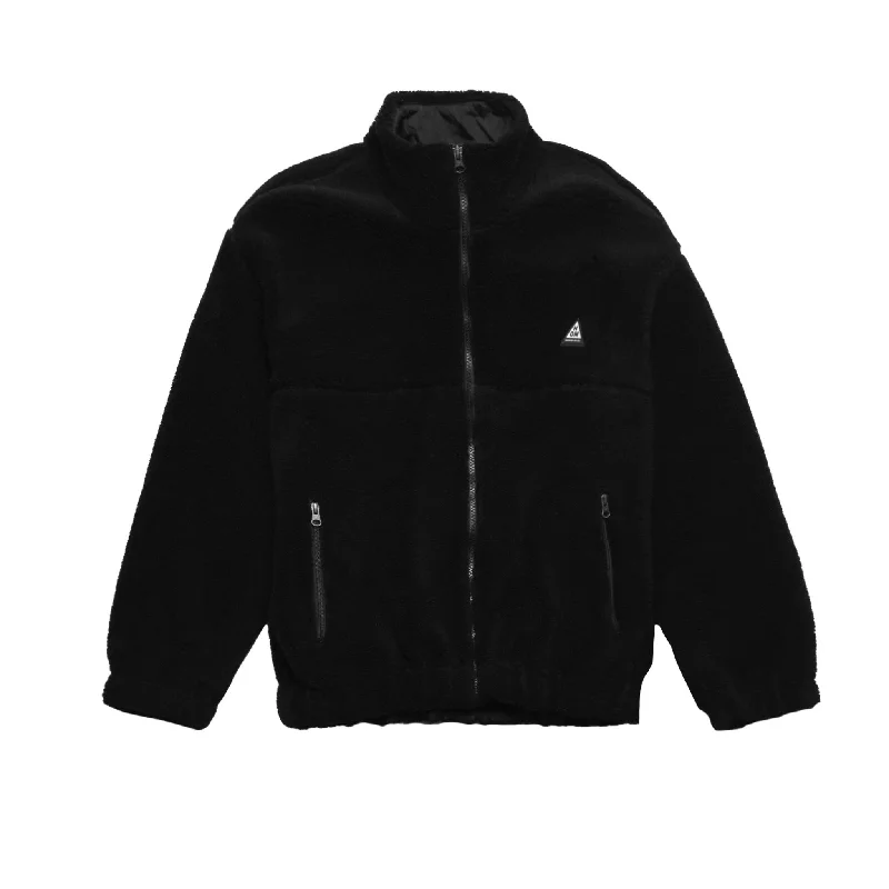 HOMME+ Zip Sherpa Jacket Black Welt Pockets Slit Pockets Flap Pockets