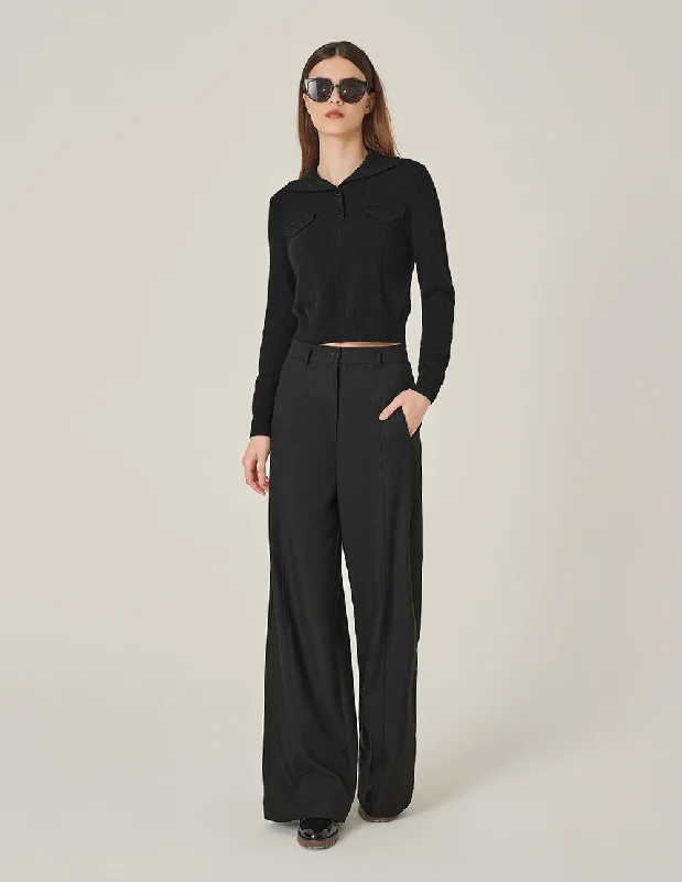 MARYLING Cashmere Knitted Cropped Polo Sweater Velvet Chenille Corduroy