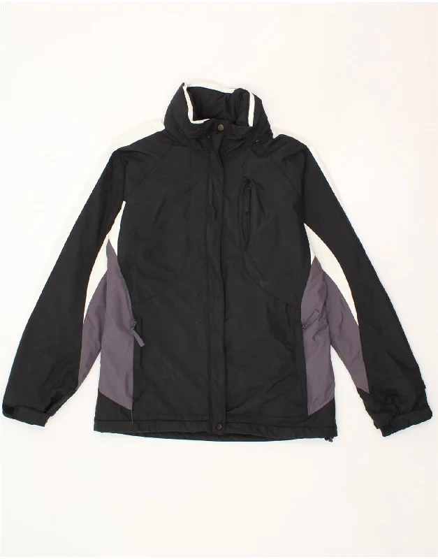 COLUMBIA Womens Hooded Windbreaker Jacket UK 14 Medium Black Colourblock Knit Fabric Woven Fabric Fleece Fabric