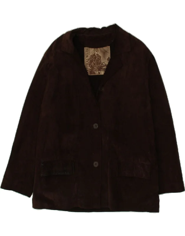 VINTAGE Womens Suede Jacket EU 42 Large Brown Leather Zippered Jacket Buttoned Jacket Snapped Jacket