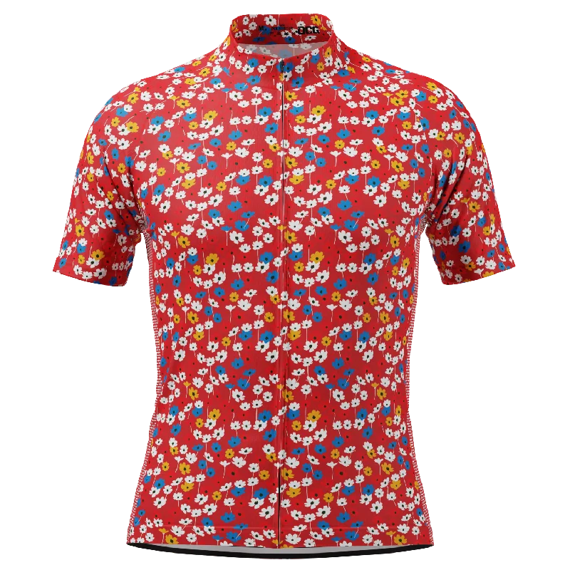 Men's Ditsy Floral Short Sleeve Cycling Jersey V Neck Jersey Blouse