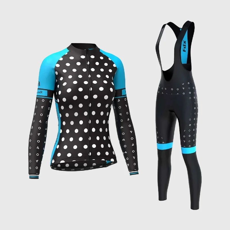 Fdx Women's & Girl's Set Polka Dots Thermal Super Roubaix Sky Blue Cycling Jersey & Bib Tights Ribbed Jersey Tee Fdx Women's & Girl's Set Polka Dots Thermal Super Roubaix Sky Blue Cycling Jersey & Bib Tights Ribbed Jersey Tee