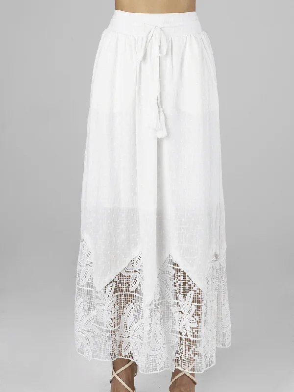Miss Me MS0134L Womens Long Crochet Flowy Skirt With Tassel White cashmere skirt fine
