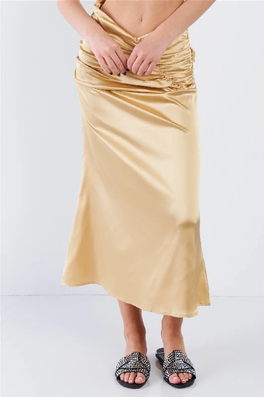 Satin Ruffle Waist Midi Skirt wool skirt warm