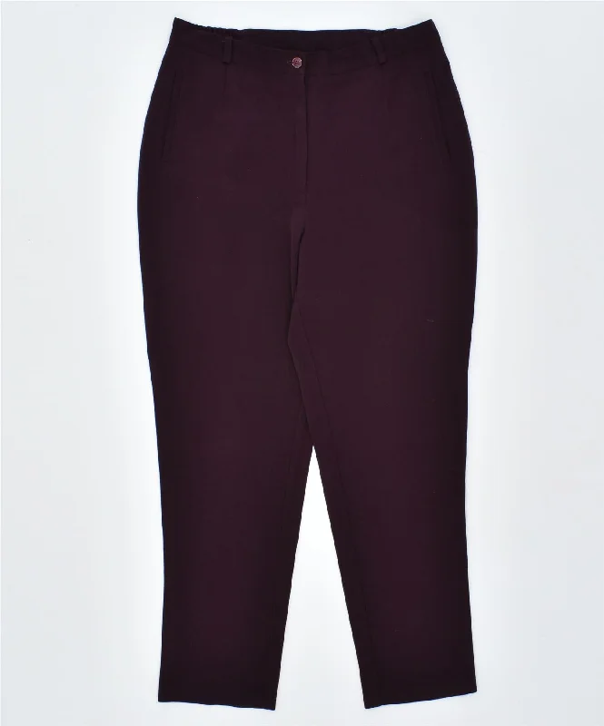 VINTAGE Womens High Waist Chino Trousers IT 48 XL W36 L30 Maroon Polyester Trousers Hiking Durable