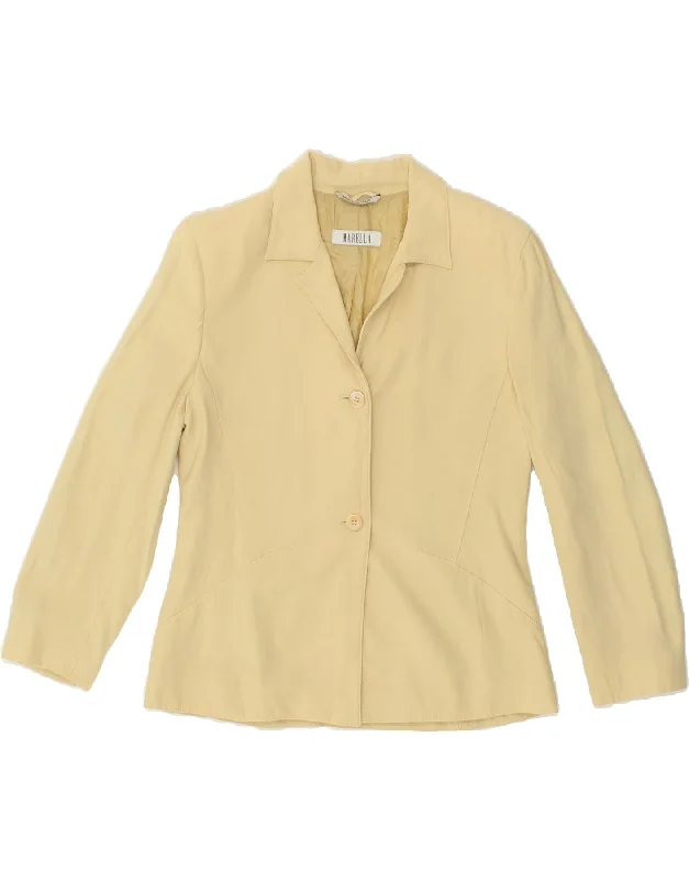 MARELLA Womens 2 Button Blazer Jacket UK 14 Large Beige Viscose Denim Fabric Leather Fabric Suede Fabric