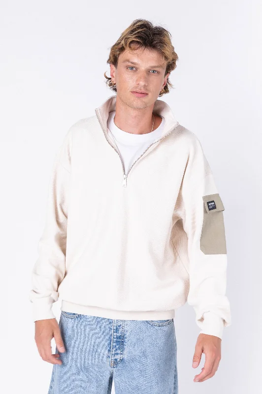 Dario Zip Sweatshirt - White Sand Hoodie with Toggle Buttons Decorative Unique