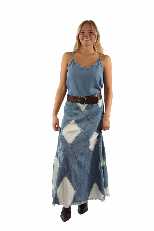 Scully Womens Acid Wash Diamond Panels Blue 100% Cotton Skirt XL linen skirt natural