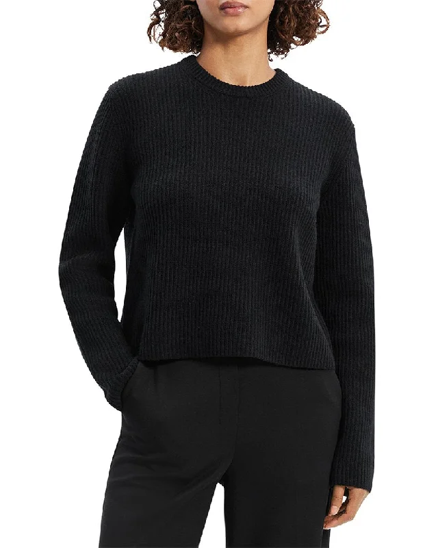 Theory Boxy Wool & Cashmere-Blend Sweater Zippered Buttoned Snapped