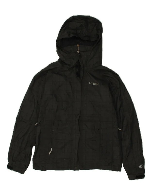 COLUMBIA Womens Titanium Hooded Rain Jacket UK 10 Small Black Check Nylon V-Neck Jacket Boat Neck Jacket Square Neck Jacket
