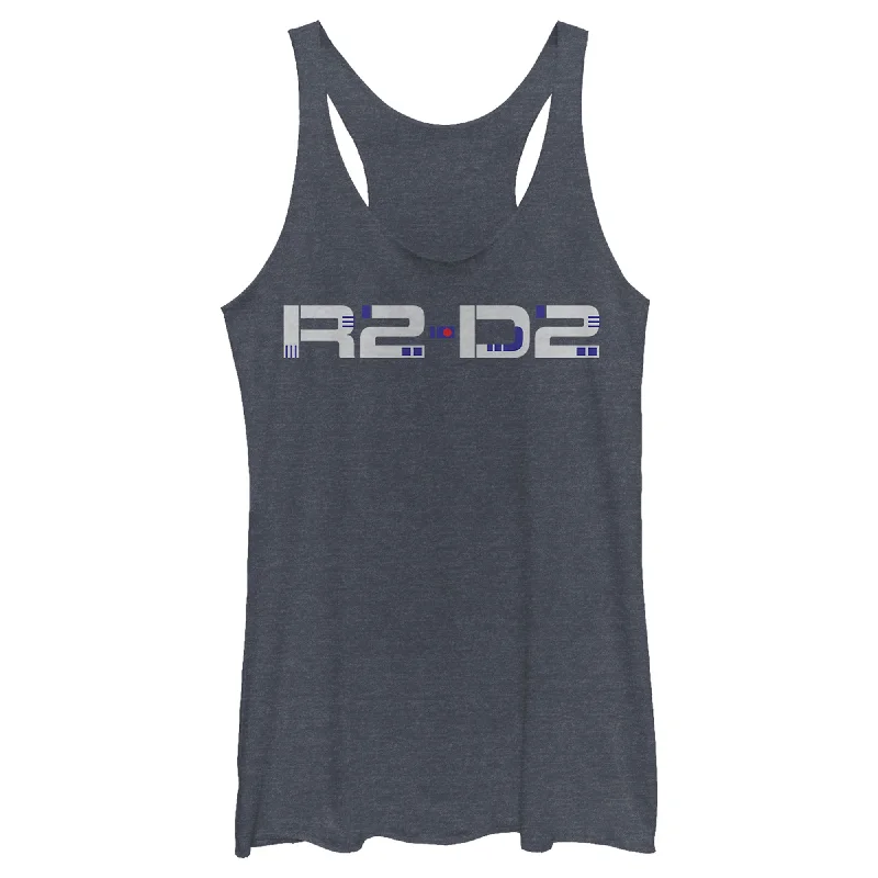 Women's Star Wars: The Rise of Skywalker R2-D2 Text Racerback Tank Top silver tank top
