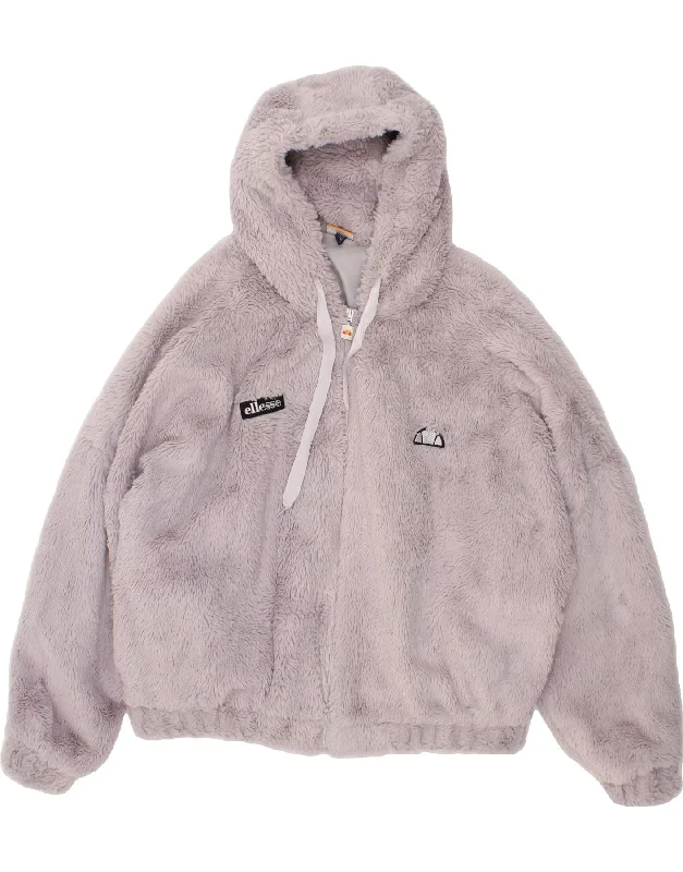 ELLESSE Womens Oversized Hooded Fleece Jacket UK 14 Medium Purple Lace Jacket Ribbed Jacket Sequined Jacket