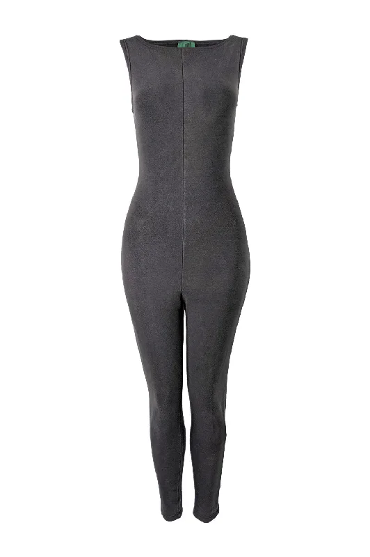 Womens Vintage Bodycon Jersey Sleeveless Catsuit, 1980s Minimalist Jersey Tee