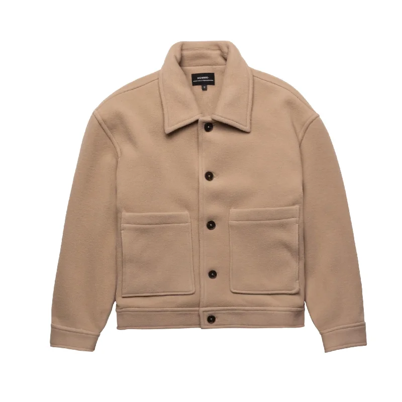 HOMME+ Cropped Wool Jacket Beige Print Jacket Jacquard Jacket Embroidered Jacket