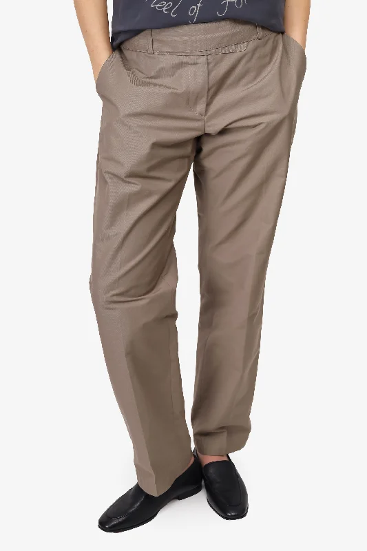 Dries Van Noten Grey Straight Leg Belted Trousers Size 40 Trousers Evening Elegant