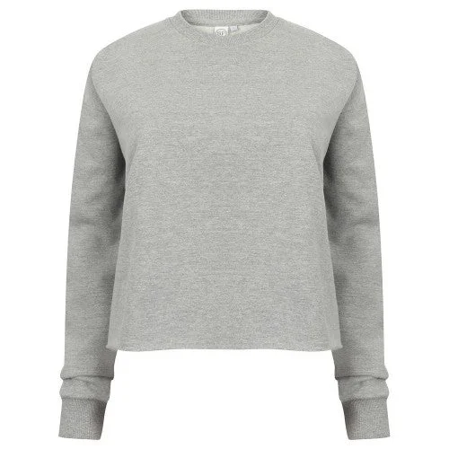 SF Womens/Ladies Slounge Heather Cropped Sweatshirt Hoodie with Drawstring Waist Adjustable Fitted
