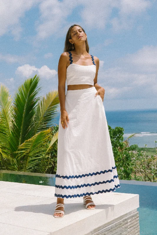 Kalliope White Navy Ric Rac Maxi Skirt corduroy skirt durable