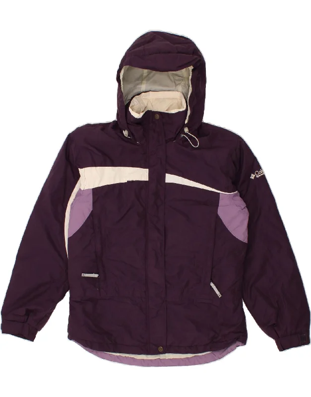 COLUMBIA Womens Hooded Windbreaker Jacket UK 14 Medium Purple Colourblock Fleece Jacket Down Jacket Parka