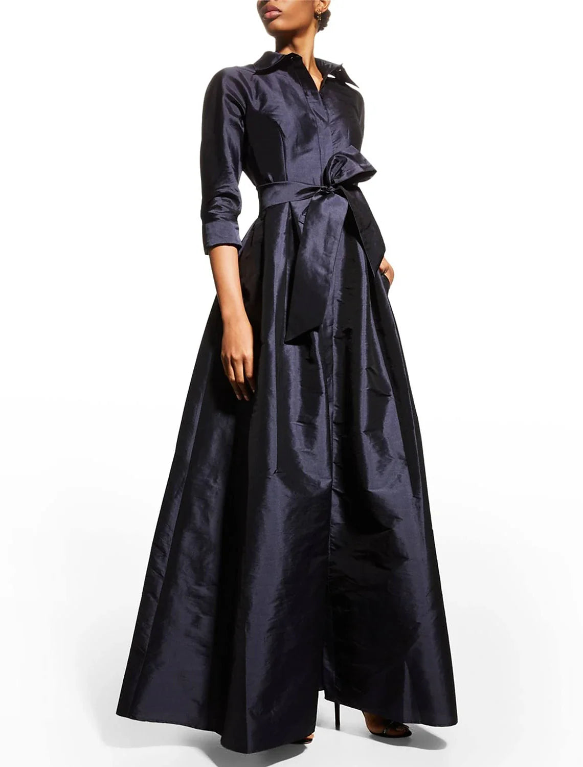A-Line Evening Gown Elegant Dress Wedding Guest Floor Length 3/4 Length Sleeve Shirt Collar Pocket Taffeta with Pocket Strappy Off-the-shoulder Chic Trendy A-Line Evening Gown Elegant Dress Wedding Guest Floor Length 3/4 Length Sleeve Shirt Collar Pocket Taffeta with Pocket Strappy Off-the-shoulder Chic Trendy
