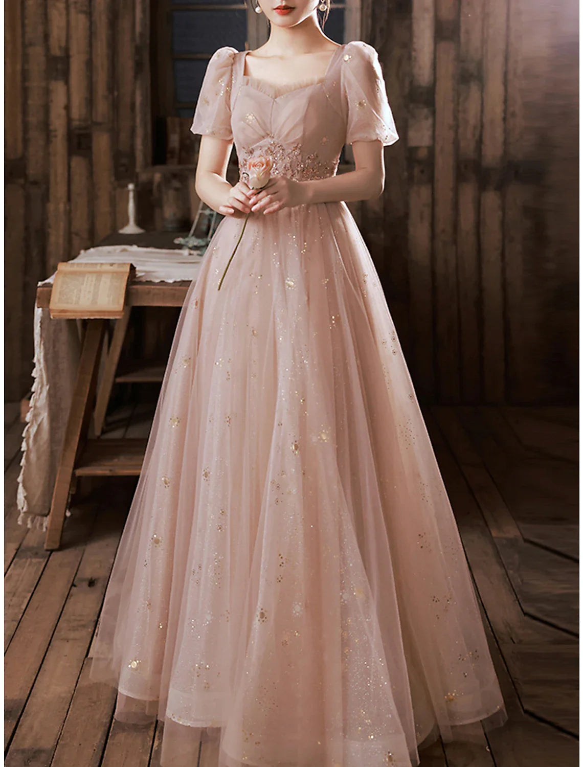 A-Line Prom Dresses Elegant Dress Engagement Prom Floor Length Half Sleeve Square Neck Satin with Appliques Tunics Evening elegant A-Line Prom Dresses Elegant Dress Engagement Prom Floor Length Half Sleeve Square Neck Satin with Appliques Tunics Evening elegant