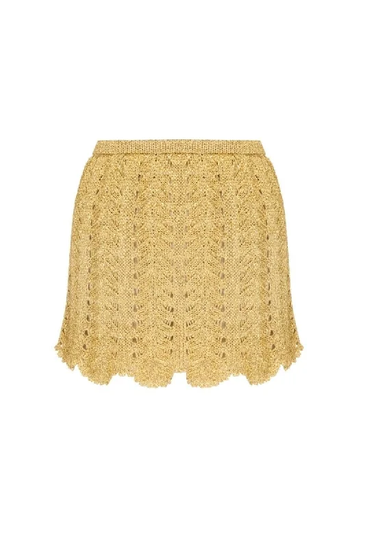 KNITTED GOLD MINI SKIRT leather skirt refined
