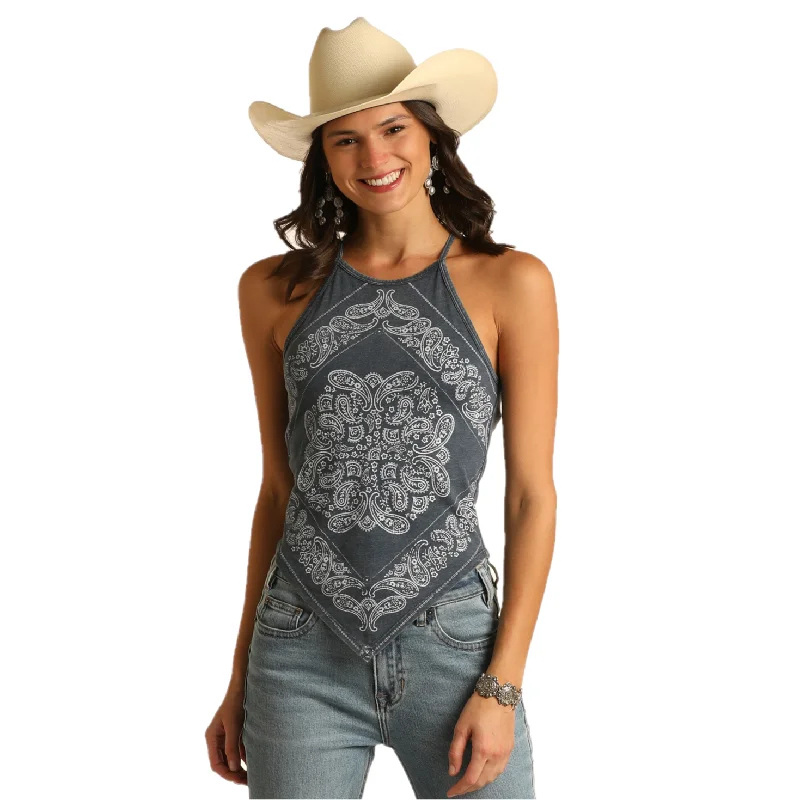 Rock & Roll® Ladies Bandana Graphic Blue Tank Top RRWT20RZNO lemon yellow tank