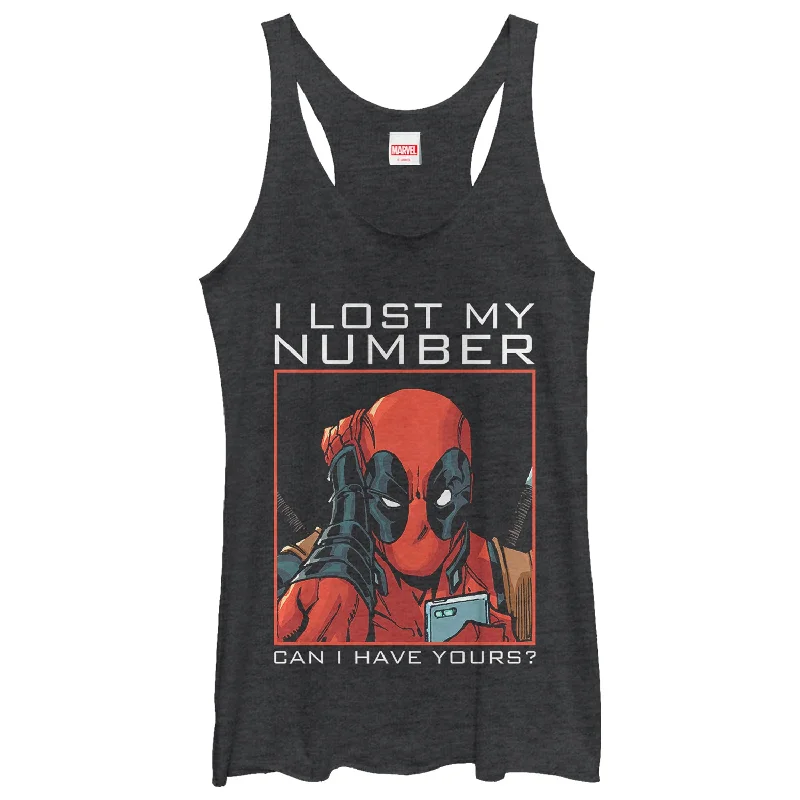 Women's Marvel Deadpool Wants Your Number Racerback Tank Top vintage tank top