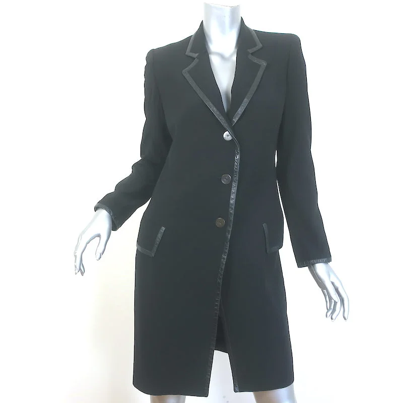 Gucci Tom Ford Leather-Trim Blazer Jacket Black Wool Size 38 Quilted Jacket Puffer Jacket Insulated Jacket