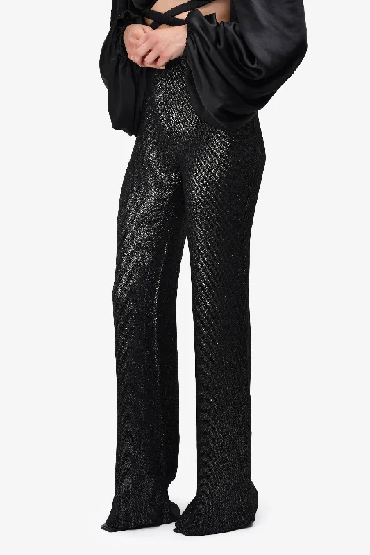 L'Agence Black Metallic High Waisted Sheer Trousers Size 2 Trousers Modern Contemporary