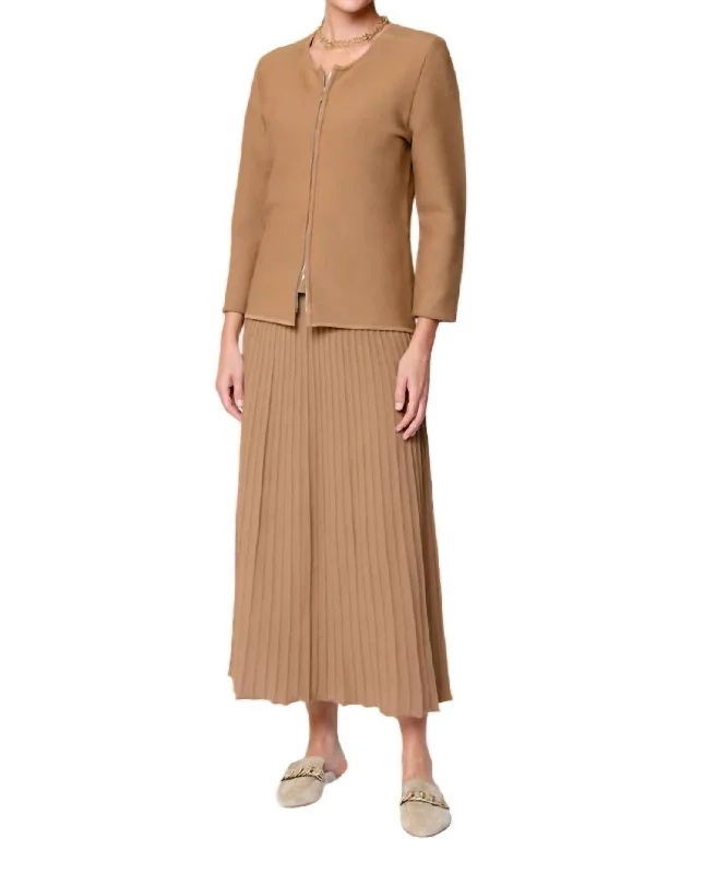 Meg Zip Jacket In Mocha Wool Fabric Cashmere Fabric Tweed Fabric