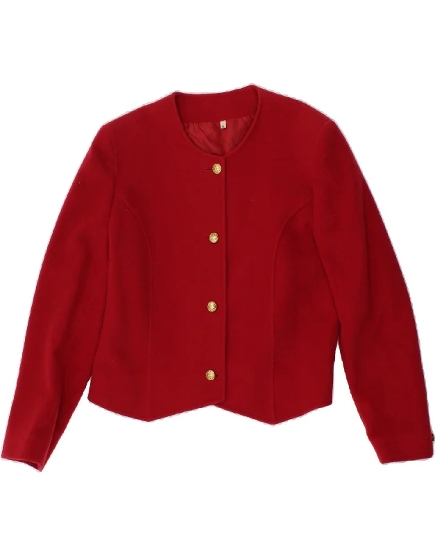 VINTAGE Womens 4 Button Blazer Jacket UK 16 Large Red Wool Herringbone Jacket Houndstooth Jacket Plaid Jacket