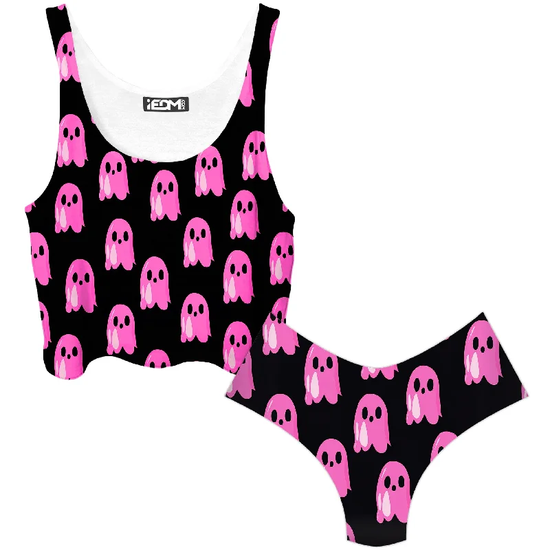 Ghost Clique Crop Top and Booty Shorts Combo Summer Crop Top Casual Short Sleeve