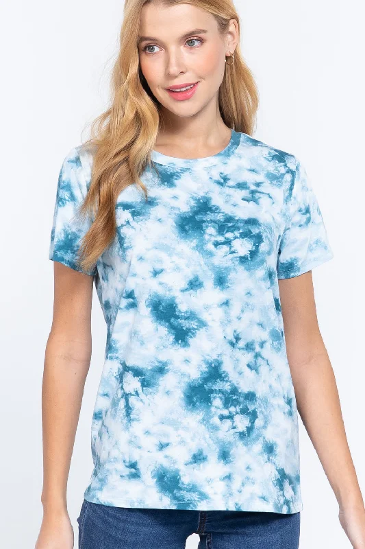 Short Slv Tie-dye Cotton Jersey Top High Neck Jersey Shirt