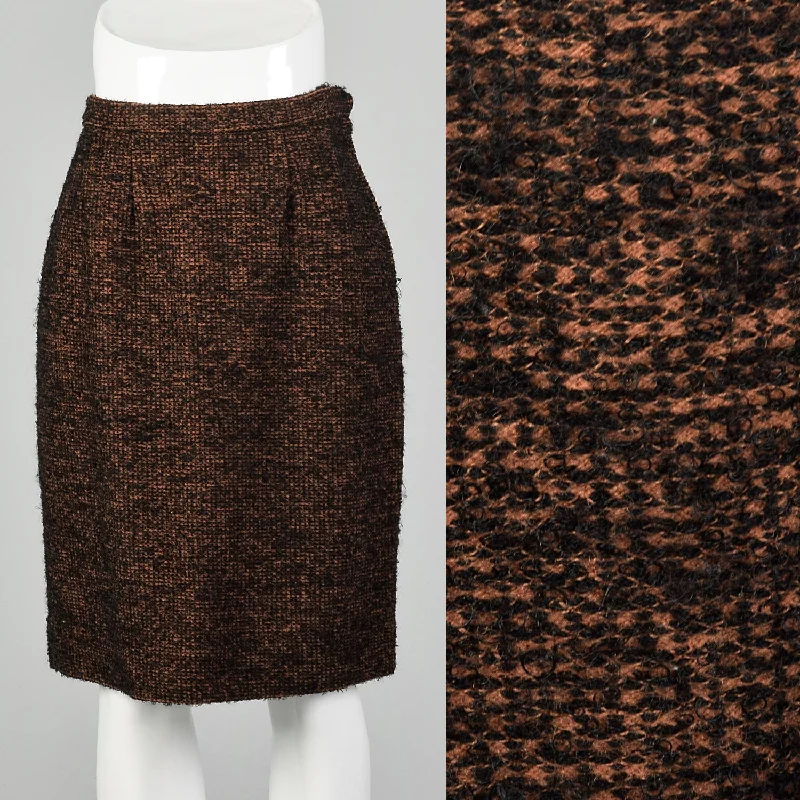 Small 1960s Skirt Brown Tweed Bouclé denim skirt classic