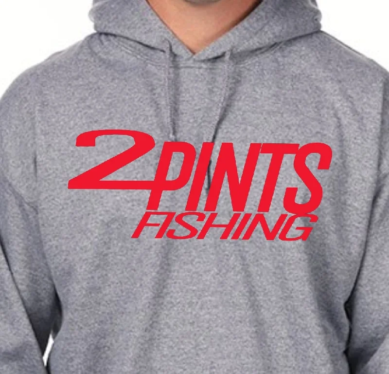 2Pints Fishing Hoodie 50/50 Heavy Weight Cotton Blend Hoodie with Hem Embroidery Detailed Premium