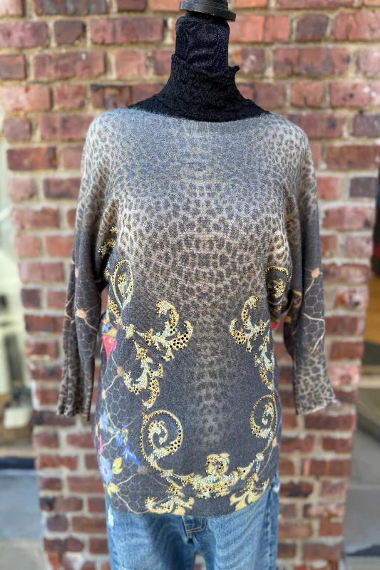 ROBERTO CAVALLI Angora Sweater with embellishments / L Denim Fabric Leather Fabric Suede Fabric