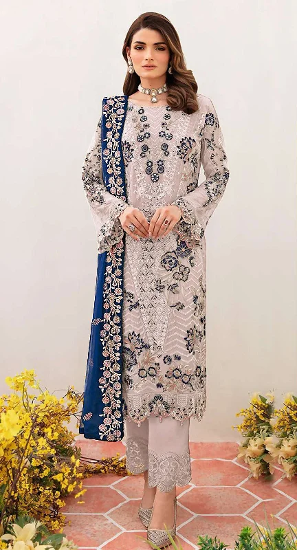 Women's Grey Faux Georgette Embroidered With Diamonds Work Kurta With Trouser & Dupatta - Jyoti Fashion Chinos Cotton Straight Leg