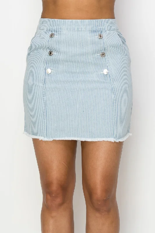 Button Frayed Denim Mini Skirt button skirt front