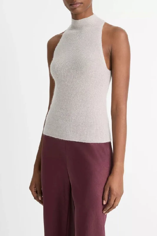 VINCE Italian Metallic Alpaca-Blend Mock-Neck Tank cute tank top