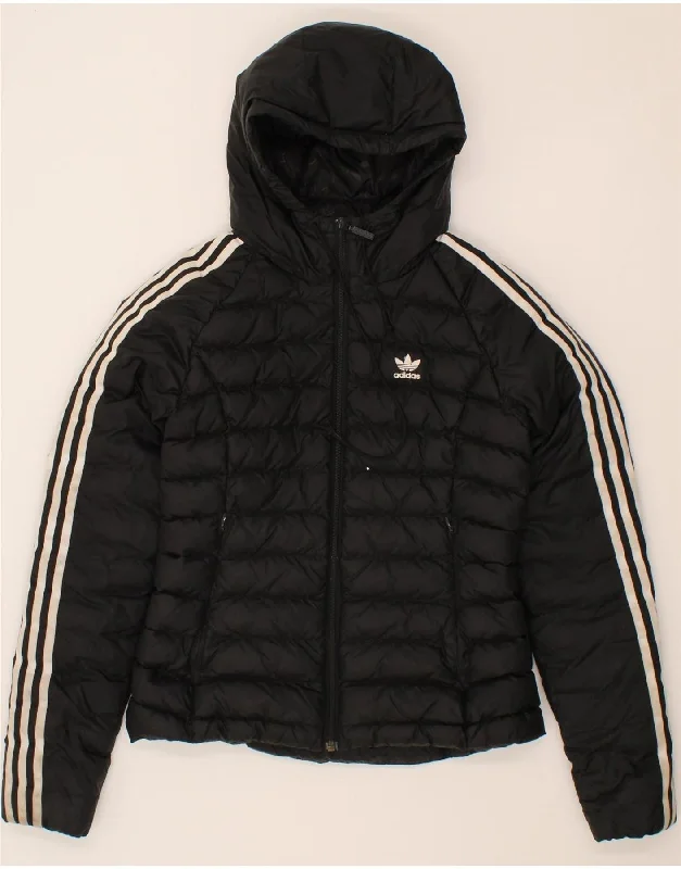 ADIDAS Womens Hooded Padded Jacket UK 8 Small  Black Polyester Plaid Jacket Tartan Jacket Houndstooth Jacket