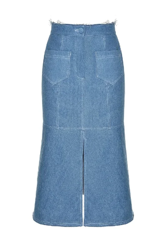 AQUA DENIM MIDI SKIRT linen skirt natural