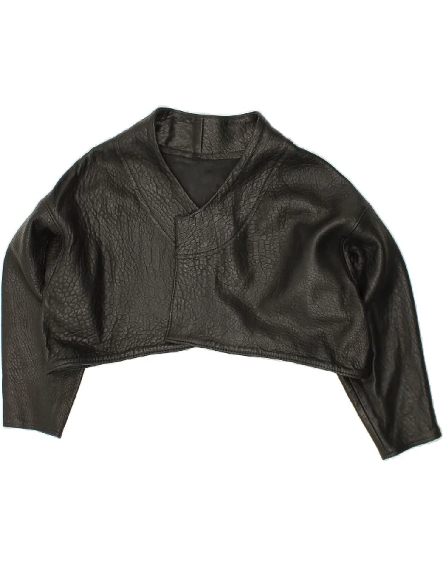 VINTAGE Womens Leather Bolero Jacket UK 20 2XL Black Jacket Blazer Coat