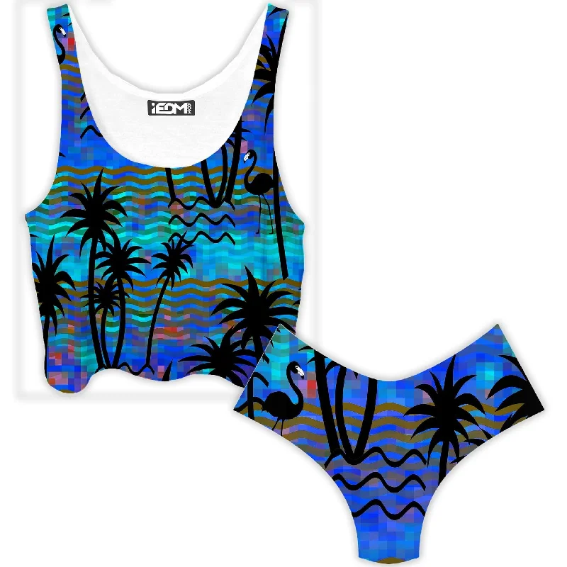 Tropical Dreams Crop Top and Booty Shorts Combo Silk Blend Satin Velvet